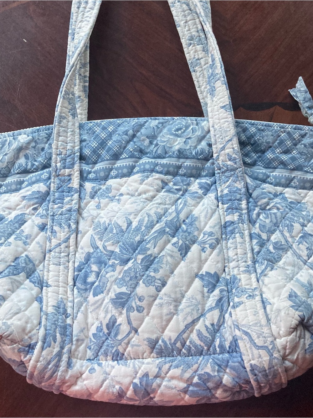 2001 Quilted Floral Tote Bag in Light Blue and White